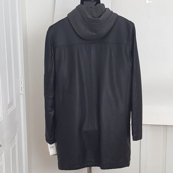 New Men's Levi's Long   Leather Jacket/Coat  Hoodies Size M Black - Picture 2 of 12